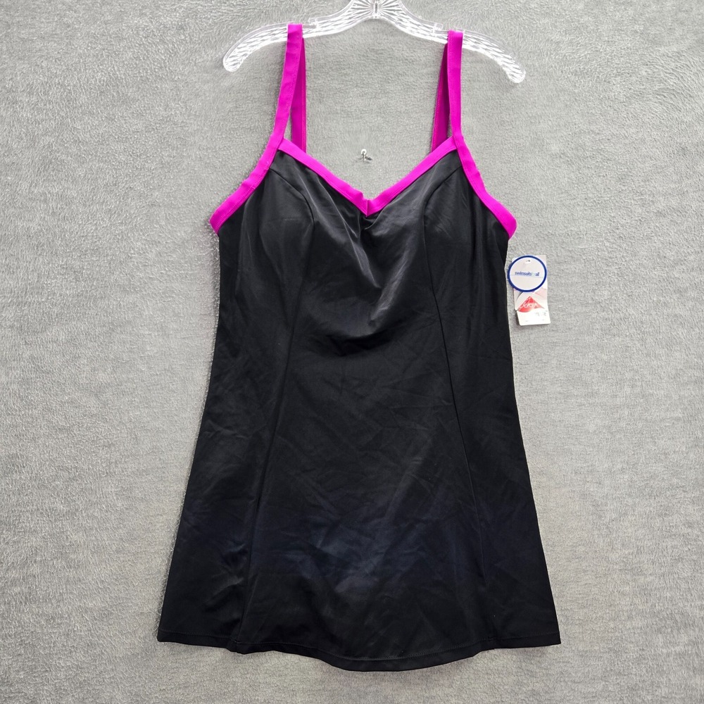 Swimsuits For All Women‎ Swimwear 16 Black One Piece Dress Padded Cami NWT